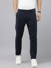 Men's Navy Blue Cotton Caribbean Slim Fit Solid 5 Pocket Cross Pocket Trouser